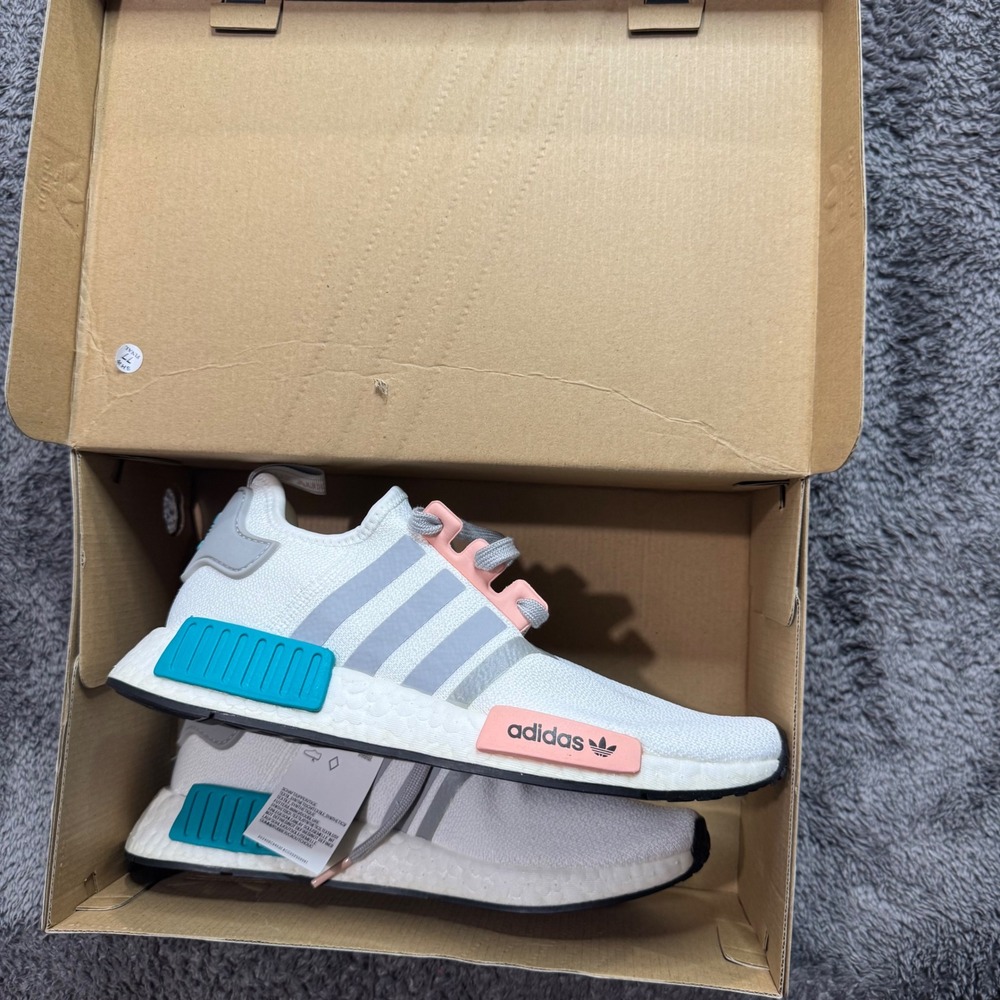 Adidas NMD_R1 J White Grey Teal Peach FV3888 Mens Size 7 New With Box